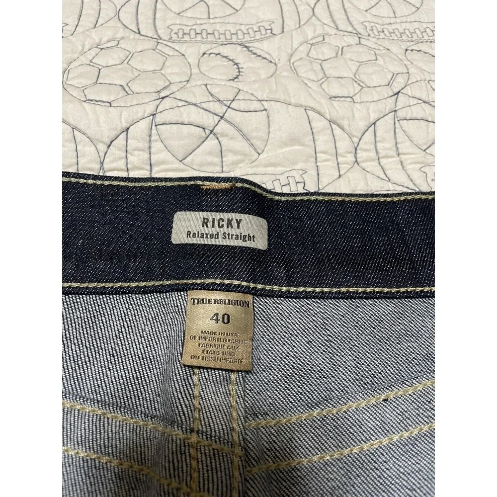 True Religion Mens Ricky Relaxed Straight Jeans Flap Pockets Size 40 x 35